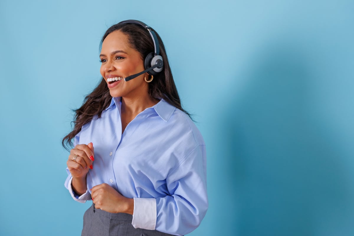 Customer service representative wearing a headset