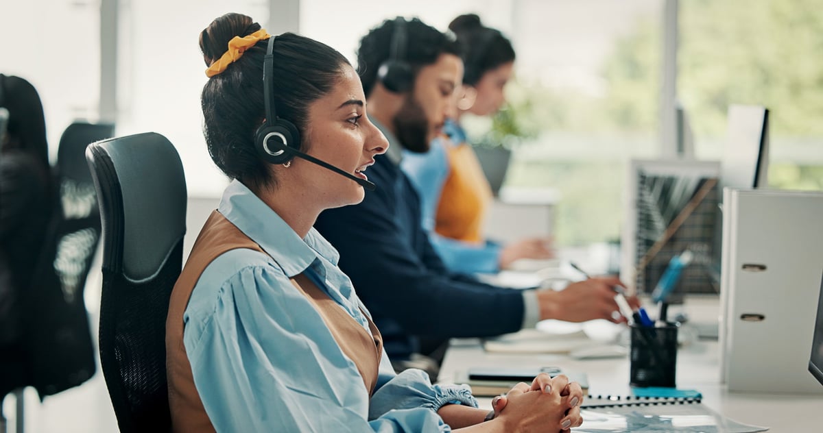 Call center, computer and woman in office, help desk and contact us with communication