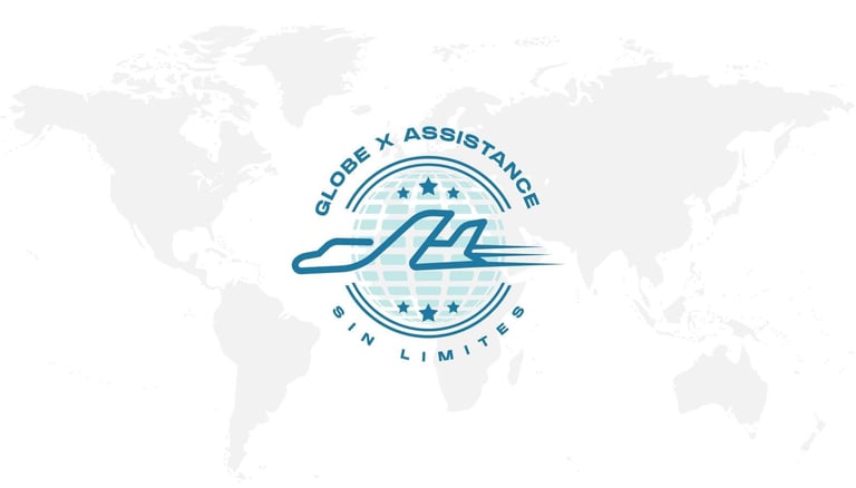 Globe Assistance Ltd logo with blue circular seal design featuring stars and world map background